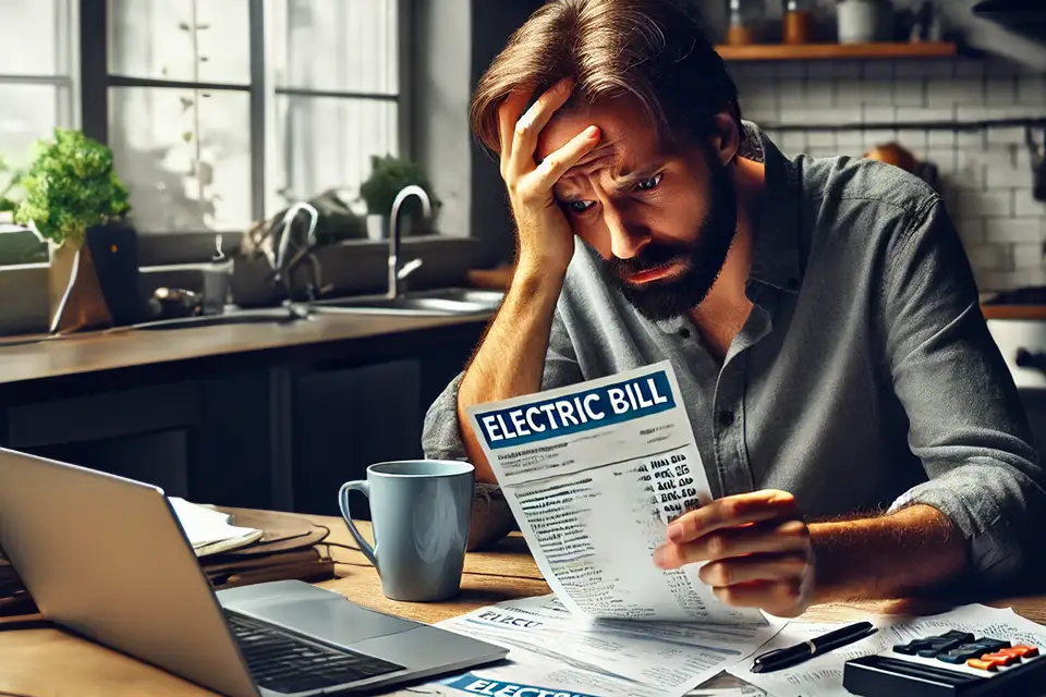 A man stresses out while looking at the electric bill.