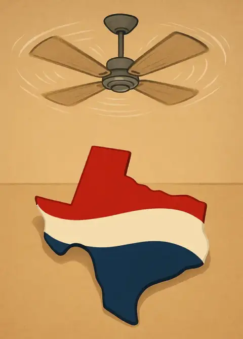 The state of Texas cooling off underneath a ceiling fan.