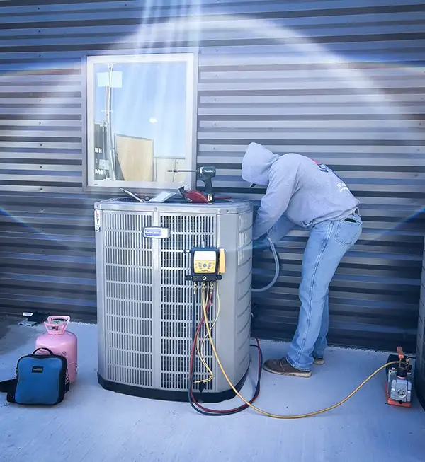 CAST Technician diagnosing the issues with a customer's AC unit.